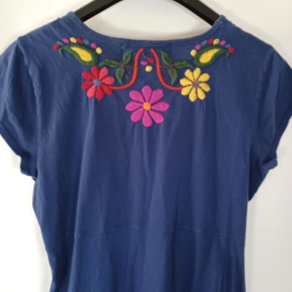 Johnny Was JWLA Dress Large Embroidered Birds Love Stretch Knit Boho Hippie Vntg - Picture 6 of 10